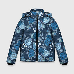 Куртка зимняя для мальчика Голубые розы паттерн, цвет: 3D-черный