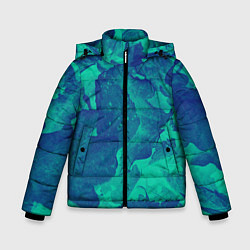Куртка зимняя для мальчика Листья сине-зелёный, цвет: 3D-светло-серый