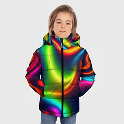 Куртка зимняя для мальчика Неоновые радужные разводы, цвет: 3D-черный — фото 2