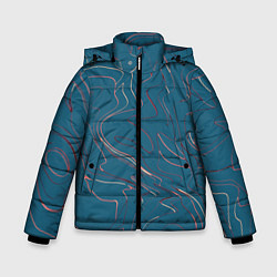 Куртка зимняя для мальчика Бирюзовый линии абстракция, цвет: 3D-светло-серый