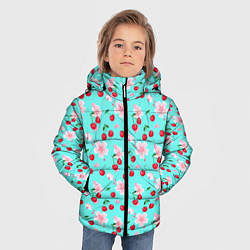Куртка зимняя для мальчика Паттерн цветущая вишня, цвет: 3D-светло-серый — фото 2