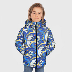 Куртка зимняя для мальчика Японский традиционный узор волн, цвет: 3D-черный — фото 2