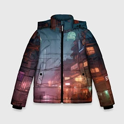 Куртка зимняя для мальчика Киберпанк город будущего, цвет: 3D-красный