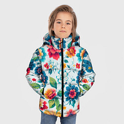 Куртка зимняя для мальчика Цветочный узор красивый, цвет: 3D-черный — фото 2