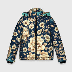 Куртка зимняя для мальчика Золотые цветы узор, цвет: 3D-светло-серый