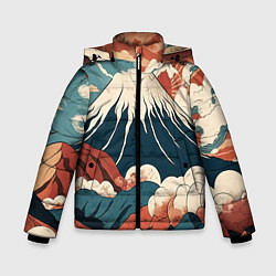 Куртка зимняя для мальчика Ретро Фудзияма, цвет: 3D-черный