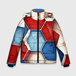 Куртка зимняя для мальчика Большие белые синие красные плиты, цвет: 3D-светло-серый