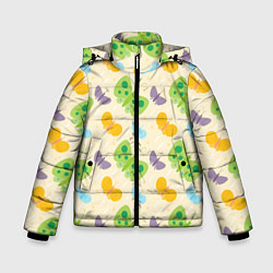 Куртка зимняя для мальчика Весенние бабочки, цвет: 3D-черный