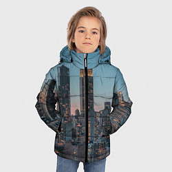 Куртка зимняя для мальчика Утренний город с небоскребами, цвет: 3D-светло-серый — фото 2