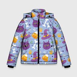 Куртка зимняя для мальчика Кошачий хэллоуин, цвет: 3D-черный