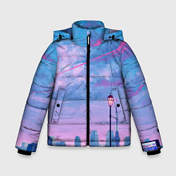 Куртка зимняя для мальчика Город и красочное небо, цвет: 3D-светло-серый