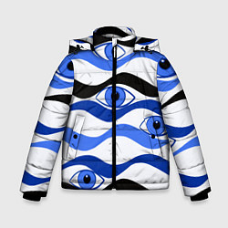 Куртка зимняя для мальчика Глазки плывущие в голубых волнах, цвет: 3D-черный