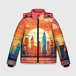 Куртка зимняя для мальчика Городской пейзаж на рассвете, цвет: 3D-светло-серый