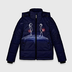 Куртка зимняя для мальчика Влюблённые с сердцами на темном фоне, цвет: 3D-черный
