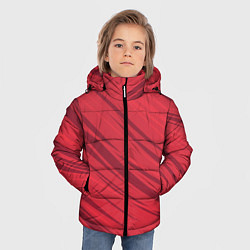 Куртка зимняя для мальчика Диагональные полосы красный, цвет: 3D-черный — фото 2
