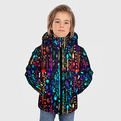 Куртка зимняя для мальчика Флуоресцентные Цветы, цвет: 3D-черный — фото 2