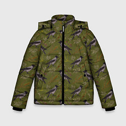 Куртка зимняя для мальчика Вороны и еловые веточки, цвет: 3D-черный