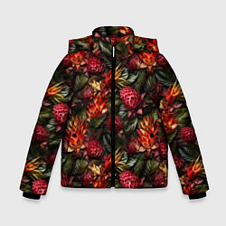Куртка зимняя для мальчика Тропические цветы, цвет: 3D-черный