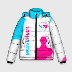 Куртка зимняя для мальчика Mass Effect neon gradient style: надпись, символ, цвет: 3D-черный