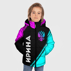 Куртка зимняя для мальчика Ирина и неоновый герб России: надпись, символ, цвет: 3D-черный — фото 2