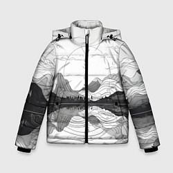 Куртка зимняя для мальчика Минималистичный пейзаж чб, цвет: 3D-черный