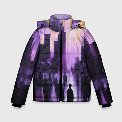 Куртка зимняя для мальчика Человеческие силуэты на фоне большого города, цвет: 3D-светло-серый