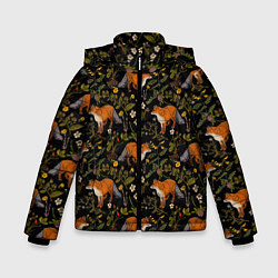 Куртка зимняя для мальчика Лисы и цветы, цвет: 3D-черный