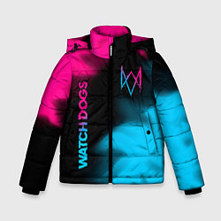 Куртка зимняя для мальчика Watch Dogs - neon gradient: надпись, символ, цвет: 3D-черный