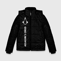 Куртка зимняя для мальчика Assassins Creed glitch на темном фоне: по-вертикал, цвет: 3D-черный