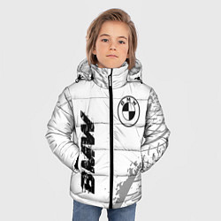 Куртка зимняя для мальчика BMW speed на светлом фоне со следами шин: надпись,, цвет: 3D-черный — фото 2