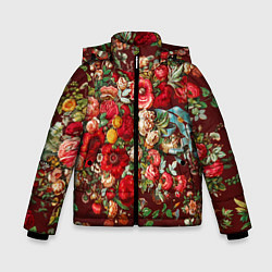 Куртка зимняя для мальчика Платок цветочный узор, цвет: 3D-черный