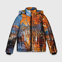 Куртка зимняя для мальчика Осенний город импрессионизм, цвет: 3D-светло-серый