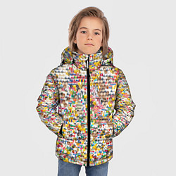 Куртка зимняя для мальчика Паттерн смайлы эмоджи, цвет: 3D-черный — фото 2