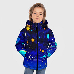 Куртка зимняя для мальчика Мультяшный космос темно-синий, цвет: 3D-черный — фото 2