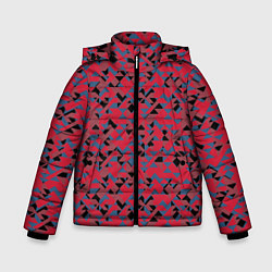 Куртка зимняя для мальчика Черные и синие треугольники на красном, цвет: 3D-светло-серый
