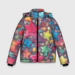 Куртка зимняя для мальчика Разноцветные новогодние звёзды, цвет: 3D-светло-серый