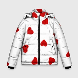 Куртка зимняя для мальчика Красные сердечки на белом, цвет: 3D-черный