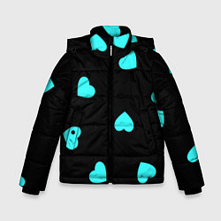 Куртка зимняя для мальчика С голубыми сердечками на черном, цвет: 3D-черный