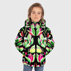 Куртка зимняя для мальчика Зеркальный паттерн из тюльпанов - мода, цвет: 3D-черный — фото 2