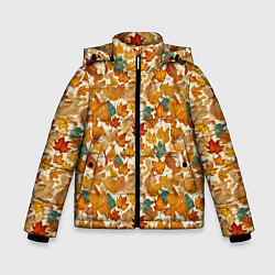 Куртка зимняя для мальчика Осенние листья узор, цвет: 3D-черный