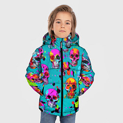 Куртка зимняя для мальчика Паттерн из ярких черепов - поп-арт - мода, цвет: 3D-красный — фото 2