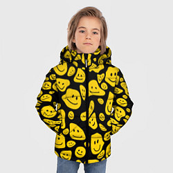Куртка зимняя для мальчика Расплывающиеся смайлы на черном, цвет: 3D-красный — фото 2