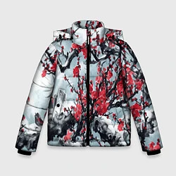 Куртка зимняя для мальчика Лепестки цветущей вишни - сакура, цвет: 3D-светло-серый