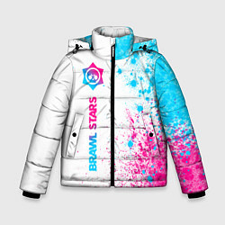 Куртка зимняя для мальчика Brawl Stars neon gradient style: по-вертикали, цвет: 3D-черный