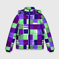 Куртка зимняя для мальчика Ретро квадраты баклажановые, цвет: 3D-черный