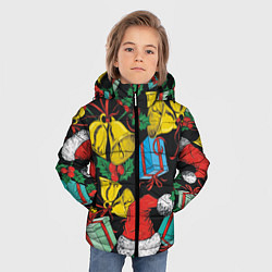 Куртка зимняя для мальчика Узор с рождественскими колокольчиками, цвет: 3D-черный — фото 2