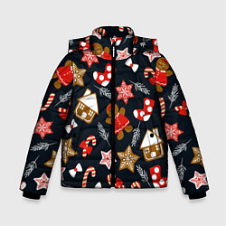 Куртка зимняя для мальчика Рождественские пряники - праздничный паттерн, цвет: 3D-черный