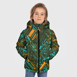 Куртка зимняя для мальчика Киберпанк линии оранжевые и голубые, цвет: 3D-красный — фото 2
