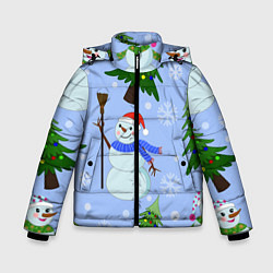 Куртка зимняя для мальчика Снеговики с новогодними елками паттерн, цвет: 3D-светло-серый