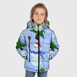 Куртка зимняя для мальчика Снеговики с новогодними елками паттерн, цвет: 3D-черный — фото 2